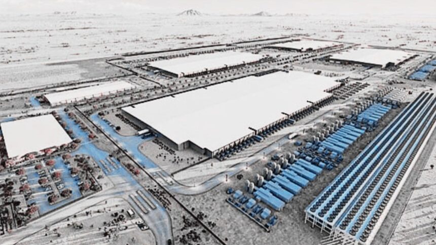 Infraestructura de centros de datos en zona desértica de la frontera entre Estados Unidos y México, donde el uso intensivo de agua genera preocupación por la escasez hídrica.