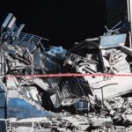 Rescatistas y voluntarios trabajan entre los escombros de edificios colapsados en La Guaira, Venezuela, tras el doble terremoto que dejó cientos de muertos y miles de heridos.