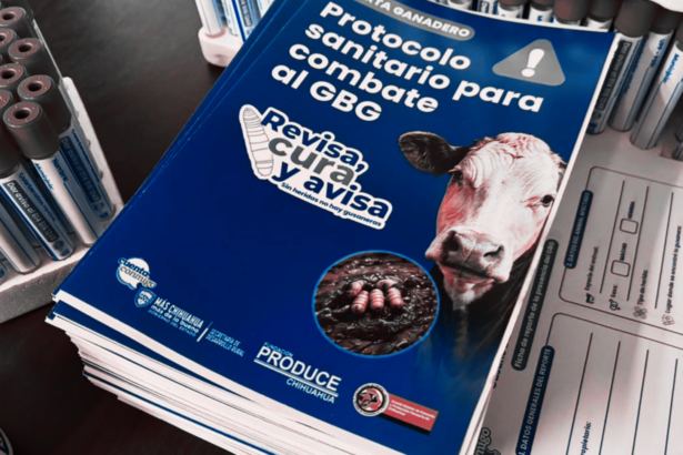 Productores pecuarios reciben kits preventivos para la detección y reporte del Gusano Barrenador del Ganado durante la estrategia de vigilancia sanitaria de la Secretaría de Desarrollo Rural.