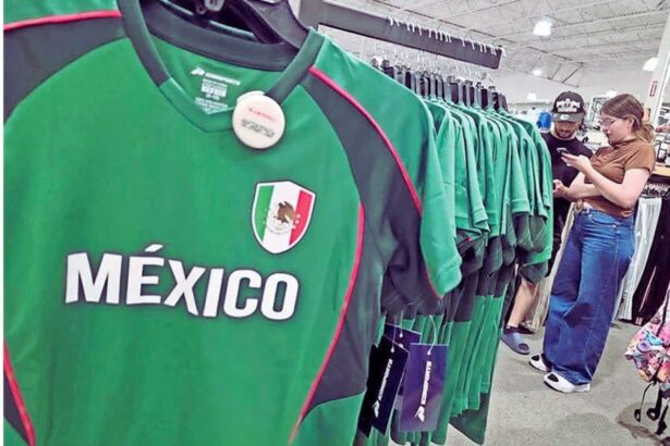 Aficionados observan y compran camisetas de la Selección Mexicana en una tienda deportiva de El Paso durante el Mundial 2026.
