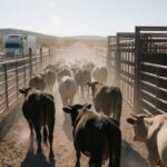 Ganado bovino en Chihuahua previo a su exportación a Estados Unidos por los cruces fronterizos de Puerto Palomas y San Jerónimo.