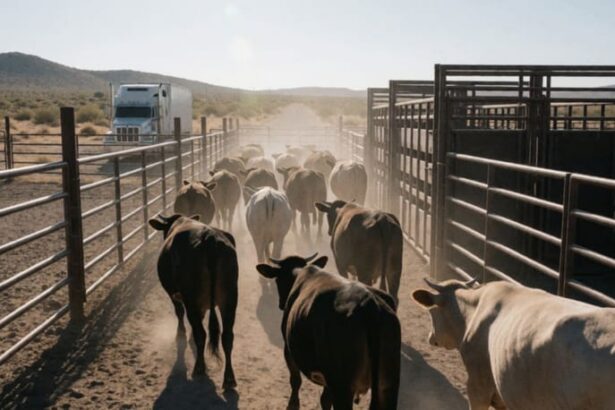 Ganado bovino en Chihuahua previo a su exportación a Estados Unidos por los cruces fronterizos de Puerto Palomas y San Jerónimo.